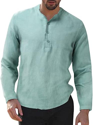 Xxbr masculino masculino Henley camisa Henley, linho de algodão de manga longa colarinho vintage slim fit casual praia tops