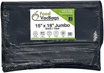 15 polegadas por 18 polegadas Foodvacbags Comercial Jumbo Black & Clear Relessed Vacuum Selador Sacos, armazenamento de tamanho industrial