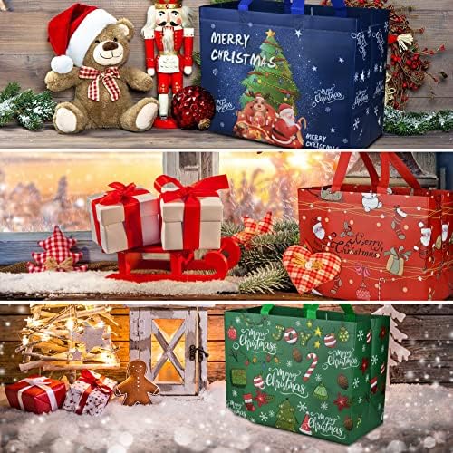 Polas de presente de Natal de SunShno 12pack de Natal com alças de bolsas de mercearia não tecidas de Natal reutilizáveis ​​para