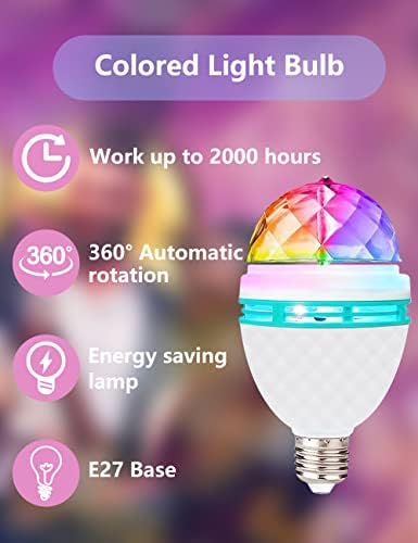 Lâmpada de bola de bola de discoteca iagbibui, 3W E27 RGB Bulbos liderados por lâmpadas rotativas de cor, luz de bola mágica para discoteca, férias, aniversário, clube, Halloween, Natal, bar, festas internas e externas