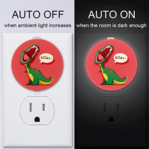 2 Pacote de plug-in Nightlight LED Night Light Dinosaur Red Pattern com sensor do anoitecer para o amanhecer para o quarto