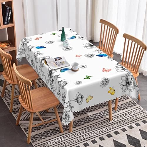 Tocada de mesa de primavera JNWKGN, borboletas coloridas embelezadas em toalha de mesa floral em preto e branco, suprimentos