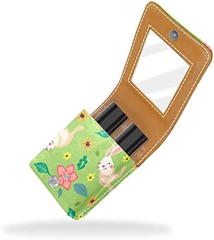 Caixa de batom de batom de viagem Guerrotkr, saco de maquiagem portátil de batom com espelho, padrão de animal de flores sem