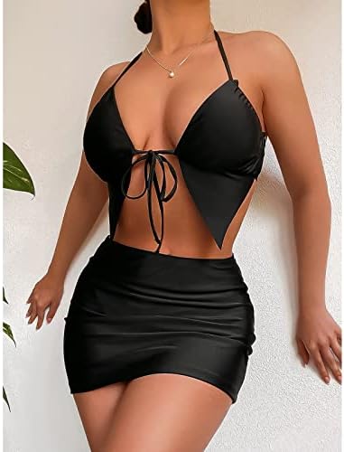 Ministro sexy para mulheres de 3 peças Bikini lateral conjunto de ternos de banho sólidos de triângulo com mini saia corporal