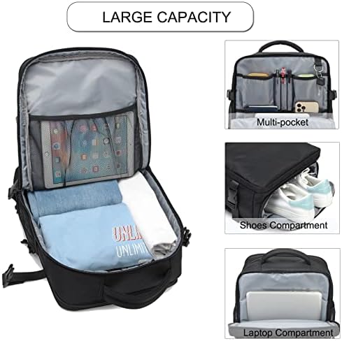 Mochila de viagem média de Shaelyka, 23L Carry On Backpack, Flight aprovado pela Backpack de bagagem resistente à água Laptop de 15,6 polegadas