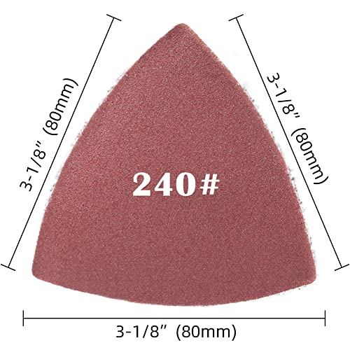 Airic 100pcs 3-1/8in Padpapers de lixamento triangular Triangular 240 Grits de 80 mm de gancho e lixa de ferramenta oscilantes de loop,