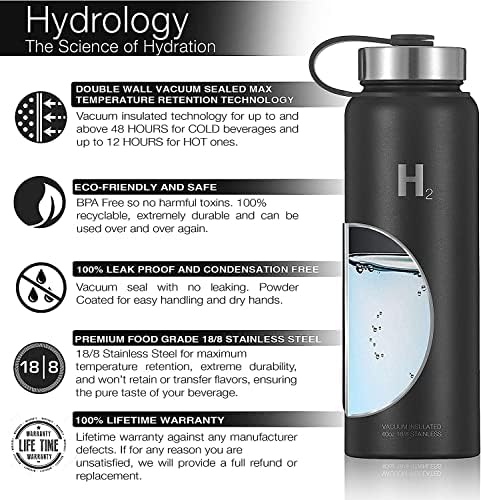 H2 Hydrology Growler Water Bottle com tampa da alça | Growler de um galão de um galão a vácuo de parede dupla | Surio à prova de vazamentos quentes e frios grátis | Esportes, caminhadas, acampamento, viagens