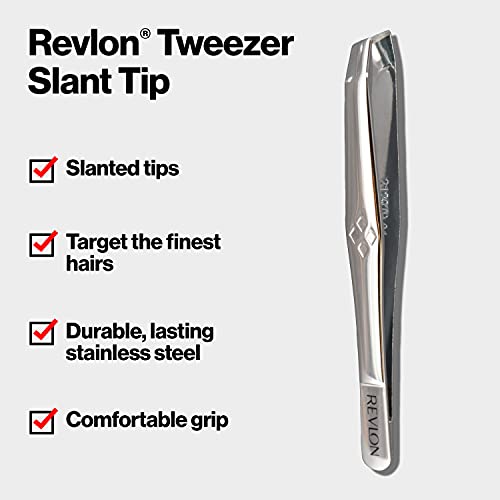 Tweezer de remoção de cabelo multiuso por Revlon, pinça de ponta inclinada de alta precisão para homens, mulheres e crianças, aço