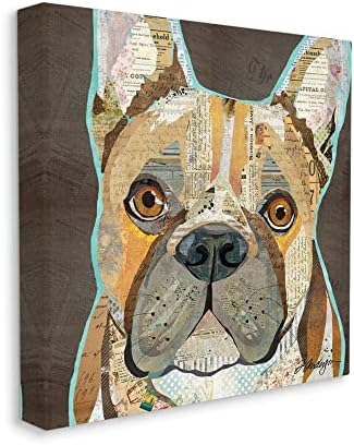 Stuell Industries mixada efêmer colagem animal francês Bulldog Retrato Arte da parede, design de Traci Anderson