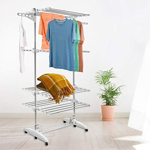 GSDNV dobrável para lavar roupas de quatro camadas de roupas secas a aço inoxidável roupas de aço móvel cabide