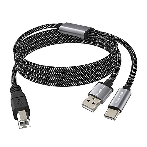 Moswag 2in1 USB C para USB B Cabo 5feet/1,5m com cabo USB Cabo USB A-Male para B-Male Compatível com MacBook Pro, HP,