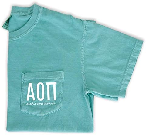 Vá grego chique alfa omicron pi script letras camiseta de bolso