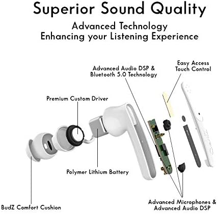 Oontz True sem fio Budz Ultra - Ruído ativo cancelando os fones de ouvido sem fio, os fones de ouvido Bluetooth 5.0,