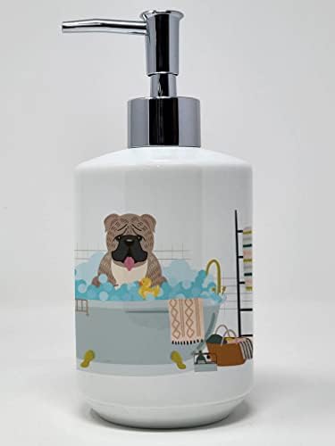 Tesouros de Caroline WDK5823SOAP CHINE BLIDLE BULLDOG ENGUNDADE EM DISPENSADOR DE SOAPE DE CERAMICA DE BATHTUB, Garrafas