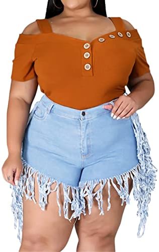 Jeke-dg feminino plus size binge hem shorts de jeans de alta cintura alta bainha elástica jeans de jeans de jeans curto