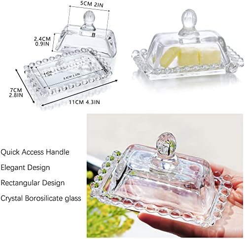 Prato de manteiga de vidro de 4 polegadas com tampa clássica de design de 2 peças com cobertura de peças de manteiga transparente