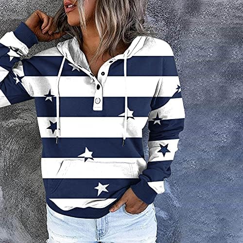 Hoodies de bloco colorido feminino Tops tira de manga comprida Imprimir impressão casual Button Sullover Sweatshirt com bolso