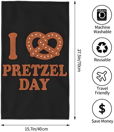 Yuyuy eu amo toalha do dia do pretzel 27,5x16 polegadas de mão para toalha de mão amiga da pele do abastecimento de rosto absorvente