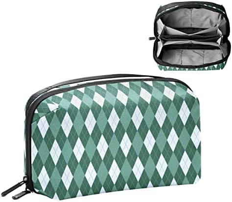 Bolsa de maquiagem à prova d'água, bolsa de maquiagem, organizador cosmético de viagem para mulheres e meninas, diamante Verifique Argyle Partten Dark Green