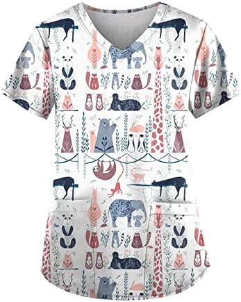 Mulheres impressos de animais femininos Tops divertidos camisetas de trabalho enfermeiro uniforme camisetas camisetas de carreira