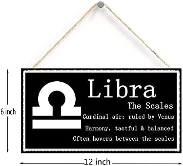 Libra The Scales - Belo presente de astrologia espiritual Sinal da placa do zodíaco de 6 polegadas por 12 polegadas, sinal decorativo de madeira decoração, arte de parede