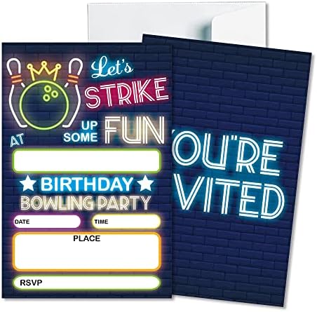 Cartões de convite de festa de aniversário de festa de boliche - adolescentes, crianças, meninos e meninas, festas de festa de festa