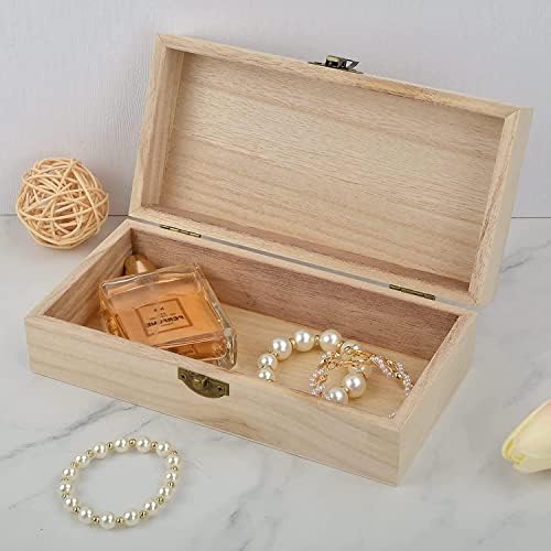 Caixa de madeira sem pintura, caixa de madeira com tampa articulada, pequenas caixas de madeira para pintura para artesanato, jóias, armazenamento doméstico
