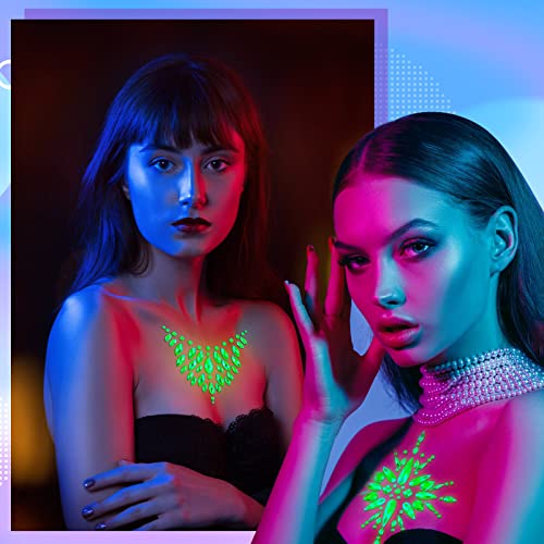 4 PCs brilham nas jóias escuras jóias gemas de shiestone tatuagem de jóias de jóias Rave Bra Halloween Rave Acessórios para mulheres adesivas de tatuagens de cristal temporárias luminosas