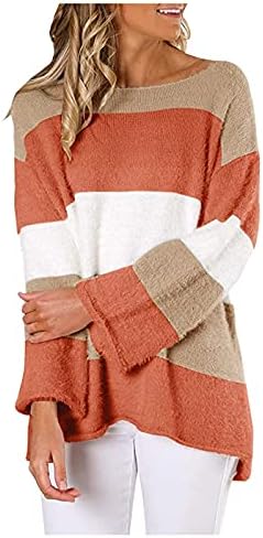 Bloco de cores para mulheres de beuu bloco colorido suéteres confusos de enxectar a tripulação listrada pescoço listrado malha