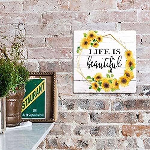 A vida é linda, lata de metal sinal de fazenda fazenda de água fraca de aquarela floral placa de metal placa interna ao ar livre 12x12in