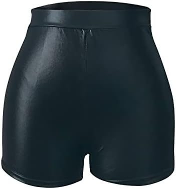 Shorts de couro PU para mulheres com cintura alta shorts shorts shorts sexy shorts de moto de moto alongamento ships shorts de motocicleta