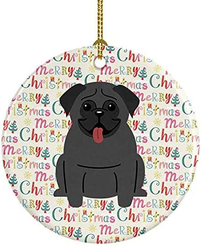 Tesouros de Caroline WDK1549CO1 Feliz Natal Pug Black Ceramic Ornament, multicolor, decorações de árvores de Natal, ornamento pendurado para Natal, feriado, festa, presente, presente