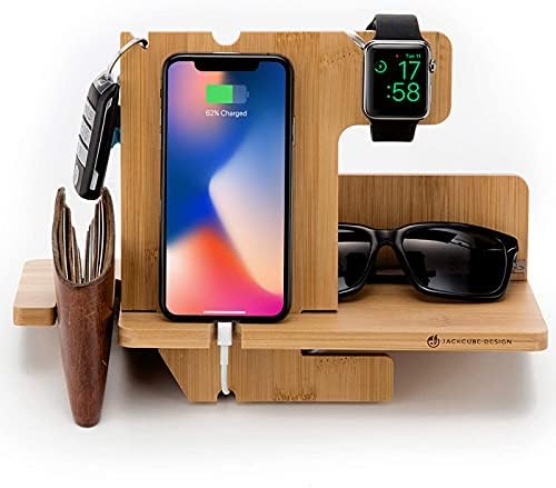 JackcuBedesign Wood Docking Station Tonorizador Nightizer Key Holdter Stand Stand Watch Gift Anniversary For Men Pai