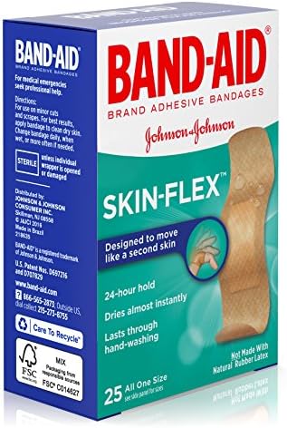 Band-Aid-Aid Skin-Flex Bandrages para primeiros socorros e cuidados com feridas, tamanhos variados, tan, 25 contagem