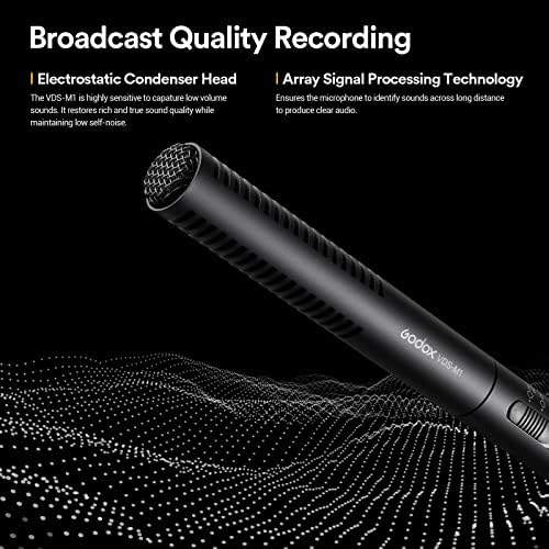 Microfone de espingarda Godox VDS-M1, microfone de espingarda de câmera flexível e resistente
