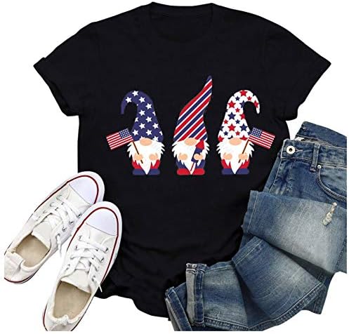 4 de julho Camisetas para mulheres de manga curta V túnicas de pescoço Tops American Flag Stars Stripes Tie-dye Túdas de túnicas