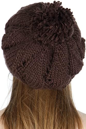 Serenita knit pom pom gorro winter hat, touca de crânio de malha de cabo macio para homens, gorro estampado de gorro estampado