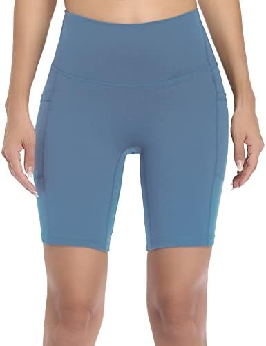 Colorfulkoala Alta cintura feminina shorts de motociclista com bolsos de 8 Treino e calças justas de ioga