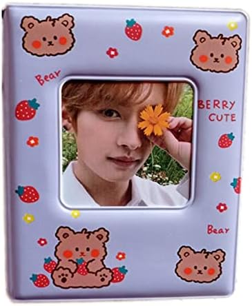 Livro do suporte do fotocard de 3 polegadas KPOP 32 bolsos Purple Bear Stawberry Mini Photo Álbum Hollow Polaroid