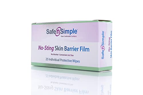 Seguro n 'simples sem picada de picada de pele - 25 lenços de filme de barreira de ostomia individuais - lenços protetores de preparação para a pele - bandagem médica para a pele