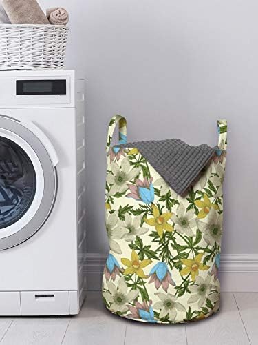 Bolsa de lavanderia floral de Ambesonne, flores em um fundo de tom creme, cesto de cesto com alças fechamento de cordão para lavanderias,