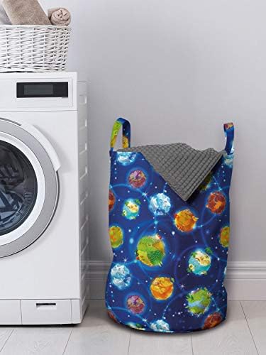 Bolsa de lavanderia espacial de Ambesonne, estilo de desenho animado elementos galácticos Elementos da Terra e estrelas