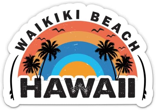 Adesivos do Havaí da praia de Waikiki - 2 pacote de adesivos de 3 - vinil impermeável para carro, telefone, garrafa de água, laptop - decalques de surf oahu