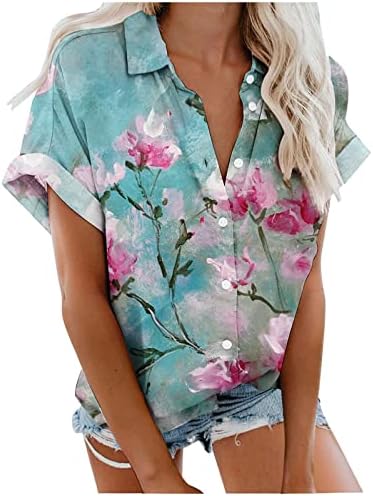 PBNBP Blouses Floral para mulheres Impresso Camisetas soltas de verão Button Down Lapela saindo de manga curta Túdos de túnicos vestidos