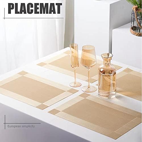 Placemats Conjunto de 6, coloque Mats para a mesa de jantar de cozinha, tapetes de mesa de mancha anti-esquieado resistente ao calor, tapetes de mesa de PVC, tapetes de jantar de vinil placemats tecidos