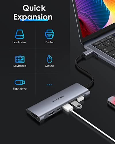 LENTÇÃO USB C HUBEM MULTIPORTE COM 4K HDMI, 3 USB 3.0, SD/Micro SD Card Reader, 100W PD Compatível 2023- MacBook