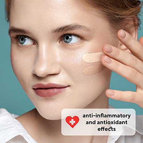 Ohmy Face Face Foundation - Cobertura da acne - SPF aprimorada, ácido salicílico e extrato de árvore de chá - acabamento orvalhado