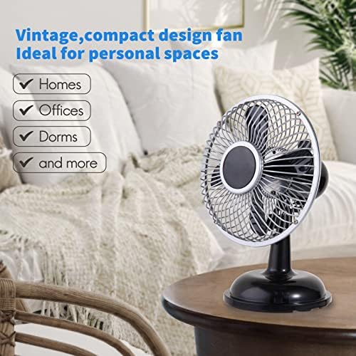 Fã de mesa retro AvoEco com função oscilante, ventilador de mesa USB, portátil e silencioso - 6 polegadas, 2 velocidades, pequeno estilo de ventilador vintage, perfeito para escritório, acampamento e casa, quarto, desktop