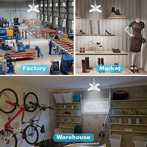 Luzes de garagem LED GOOLRC 1- Luzes de garagem diminuídas teto, 38W 6000lm 6500K E27/B22 Luzes de teto de garagem LED com 4 painéis ajustáveis ​​para garagens, workshop, interno, externo, workshop