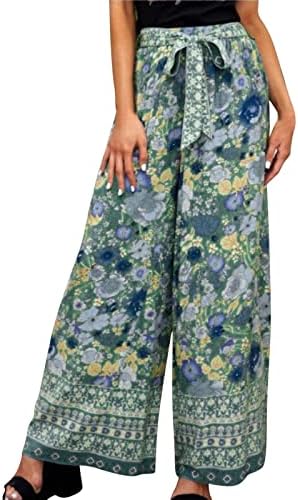 Yuhaotin Puxe calças de vestido para mulheres flare mulheres arco macio ativo calças altas calças florais na cintura larga sinet perna feminina